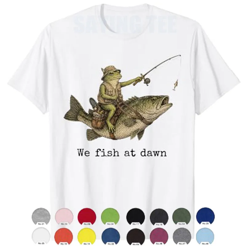 Frog Fishing We Fish At Dawn Bass Fisherman T-Shirt Y2k Lake Lovers Outdoor-Kleidung Herrenmode Ehemann Neuheit Geschenk Baumwolle – Detail 9