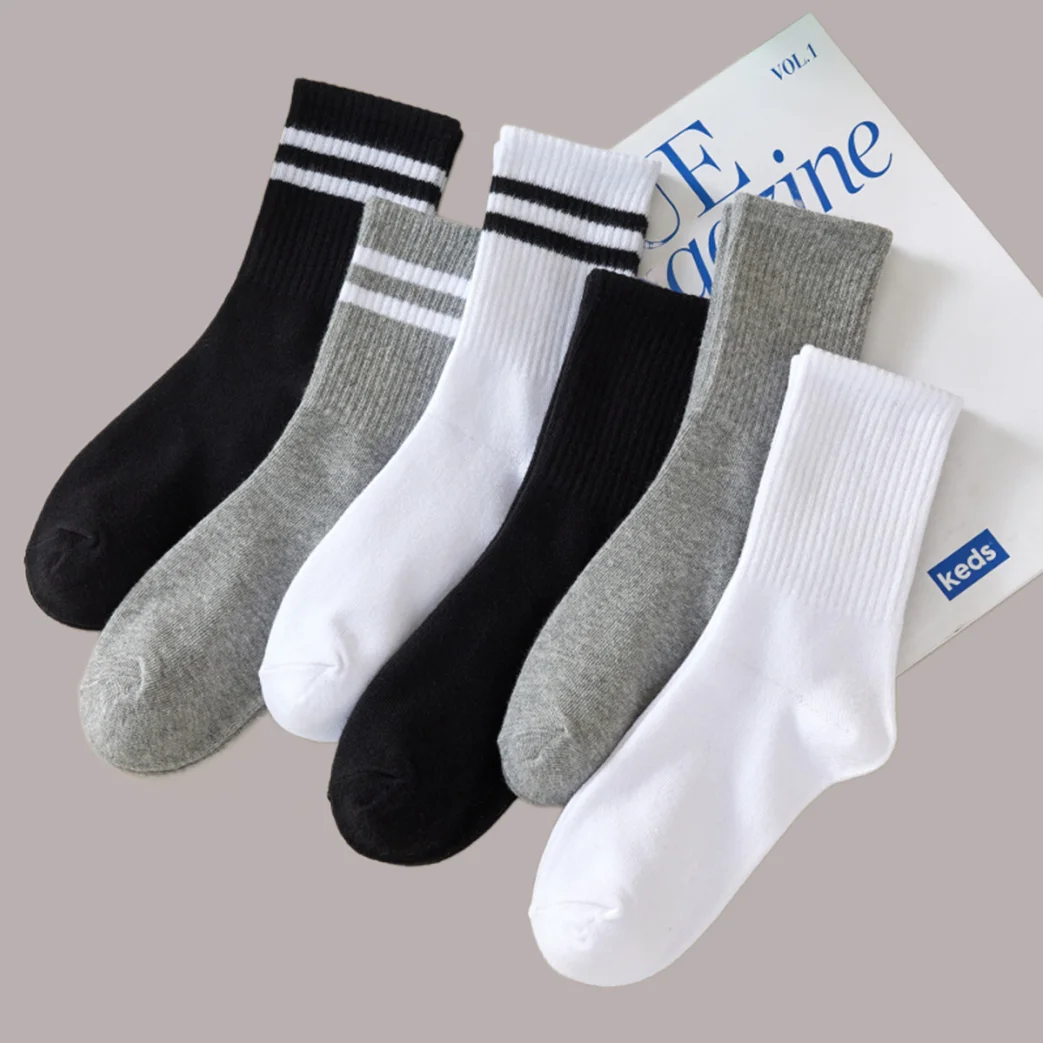 6/12 Pairs High Quality Women\'s High Tube Socks Comfortable Sweat Absorption Breathable Solid Colors Striped Female Casual Socks