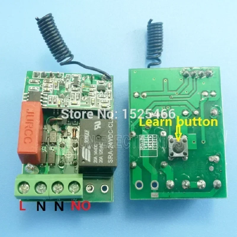 1 Pcs 2 Key 433M EV1527 Wireless Remote Control + 2 Pcs 220V 1 CH Relay RF Receiver For AC Motor