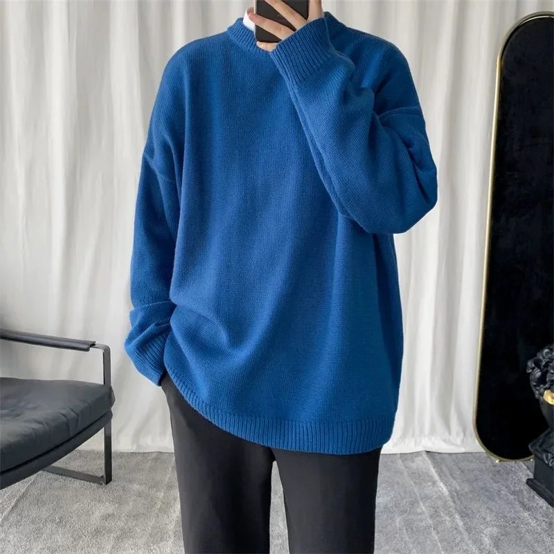 Hong Kong style personalized wide edition sweater, winter loose thread sweater, knitted sweater, men's lazy temperament, versati