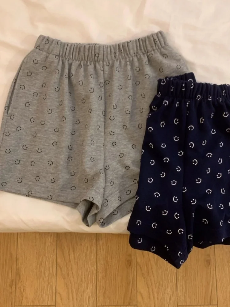 

plus Size Smile Face Elastic Waist Sports Shorts Women's Summer Thin Loose Casual Hot Pants High Waist Short Length Other Fabric