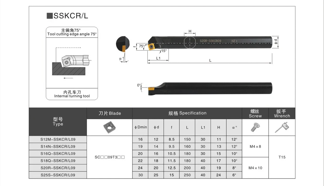 OYYU SSKCR S12M-SSKCR09 S16Q-SSKCR09 S20R-SSKCR09 S25S-SSKCR09 Portautensili per tornitura interna S12M S16Q S20R SSKCR09 Taglierina per tornio