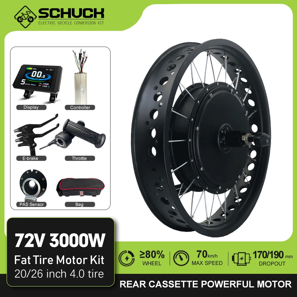 

Snow Electric Bicycle Conversion Kit 72V 3000W Rear Cassette Hub Motor Wheel Kit Dropout 170/190mm For Ebike Fat Conversion Kit