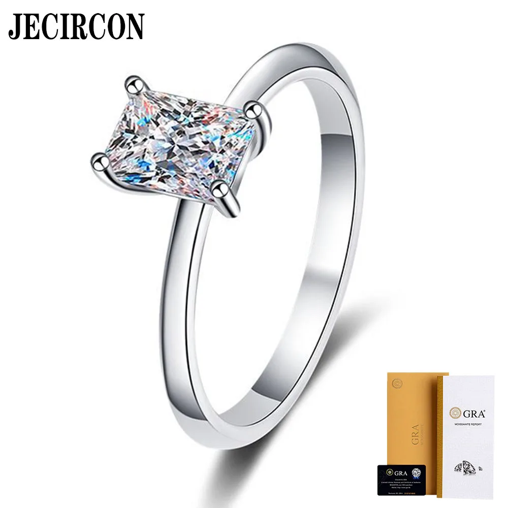 

JECIRCON-Moissanite Ring for Women Princess Square Emerald Radiant Cut Engagement Band 925 Sterling Silver Jewelry D Color 1ct