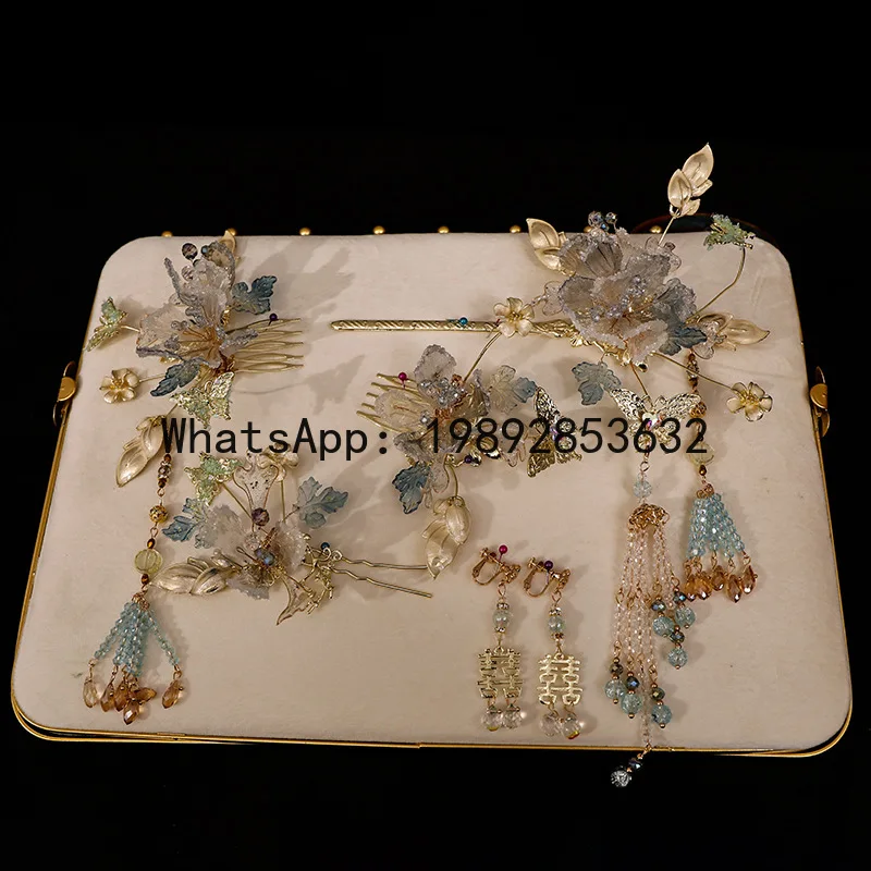 FS Bridal Xiuhe Headdress, New Chinese Wedding Chinese Retro Cheongsam Horse Dress Handmade Headdress