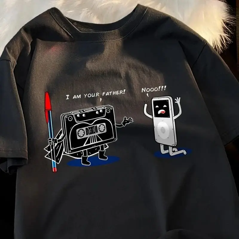 Hip Hop T-Shirts Fun Cassette Tape I Am Your Father Printed Clothes Summer Casual Loose Short Sleeve Streetwear T Shirt Unisex