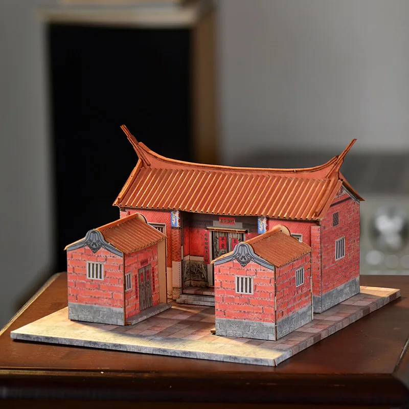New Chinese Style Minnan Old House Model | 3D Wooden DIY Dollhouse Kit with Dovetail Ridge | Red Brick Handmade Craft Home Decor