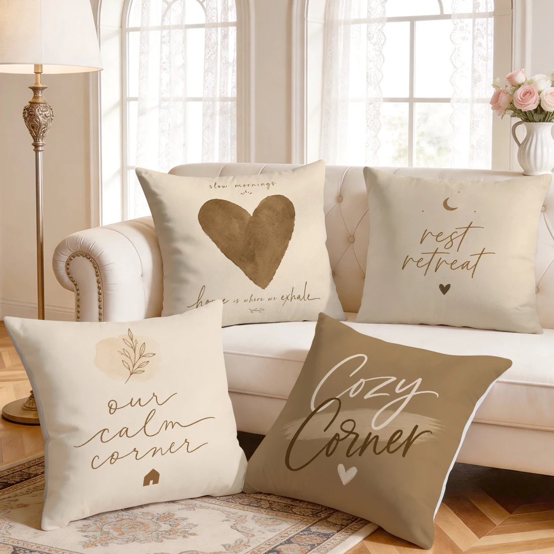 Milk Coffee Colored Love Pillowcase Printed Polyester 40/45/50cm Throw Pillowcover Decorative Sofa Cushion Pillowslip Home Decor