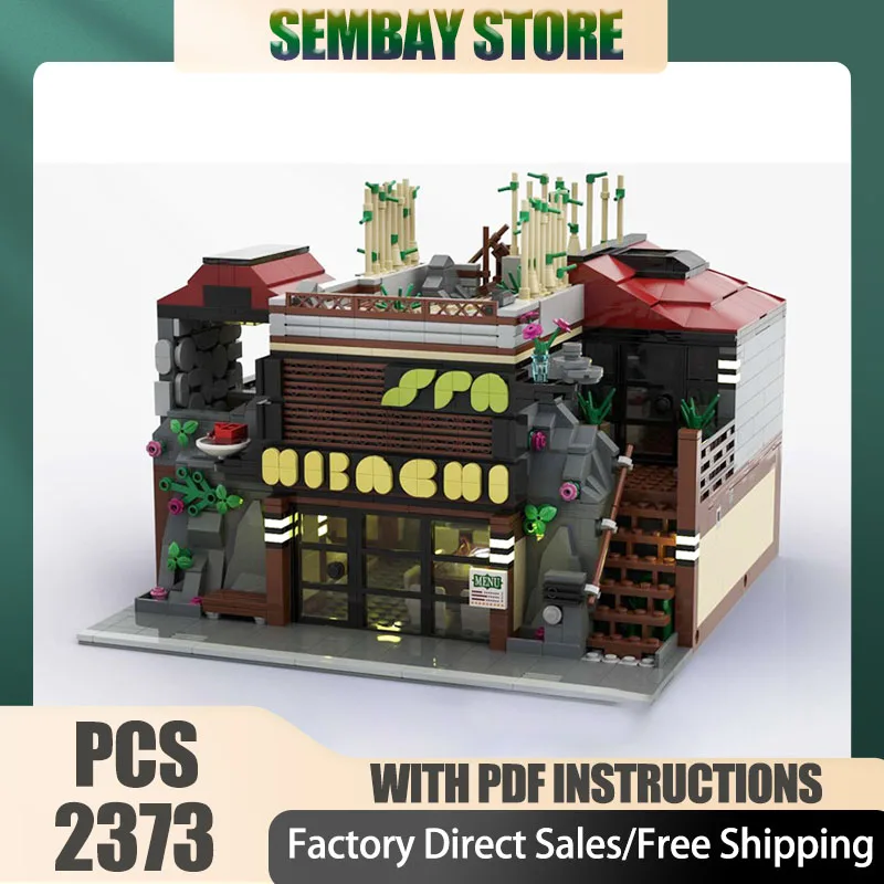 

Street View Moc Building Bricks Modular Hibachi Restaurant & Day Spa Model Technology Blocks Christmas DIY Toy Construction Gift