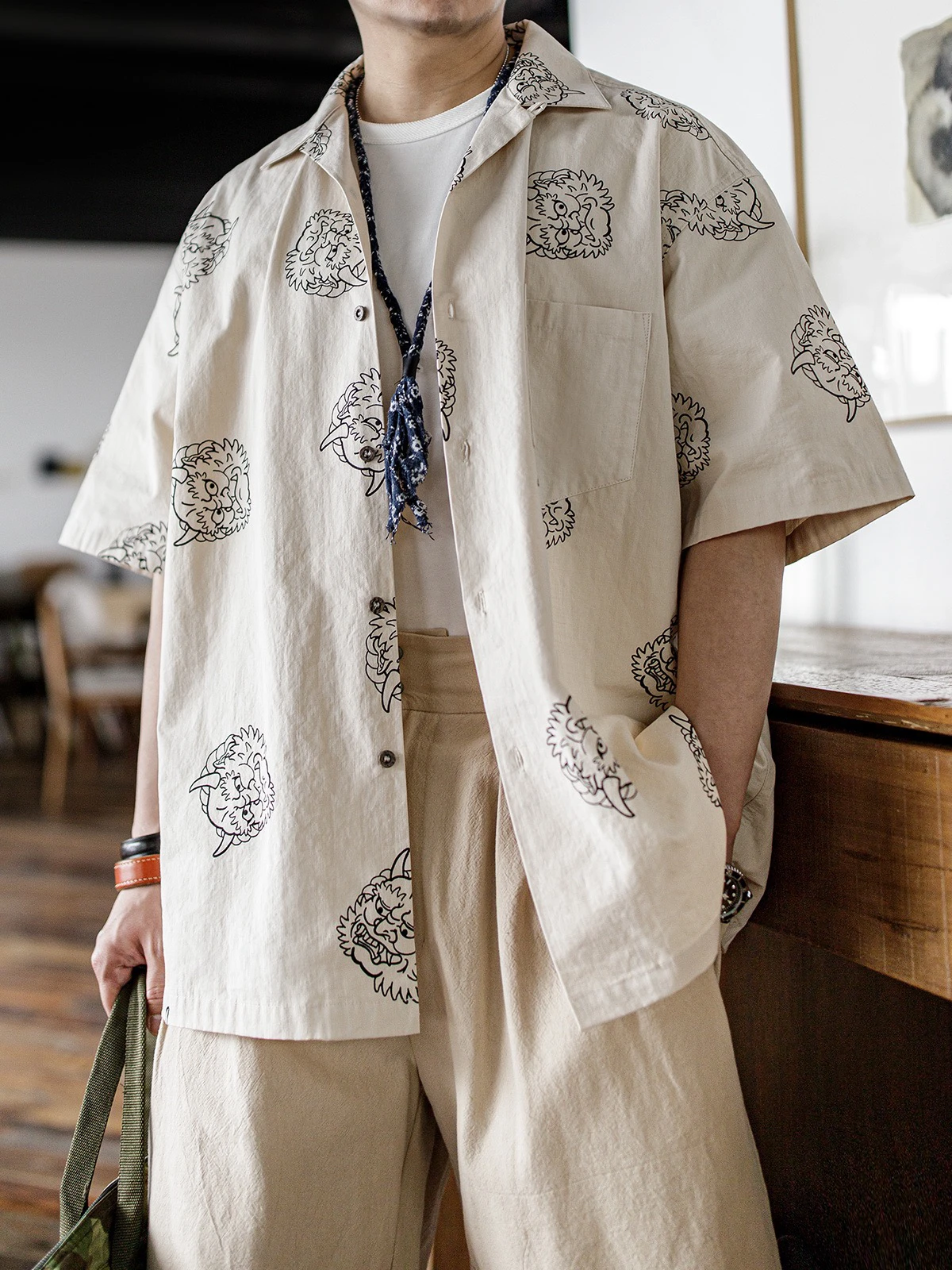 

Maden Japanese Retro Printed Cotton irt Men's ort Sve Loose Casual Summer irt Pure Linen Feel Youth ular Sle