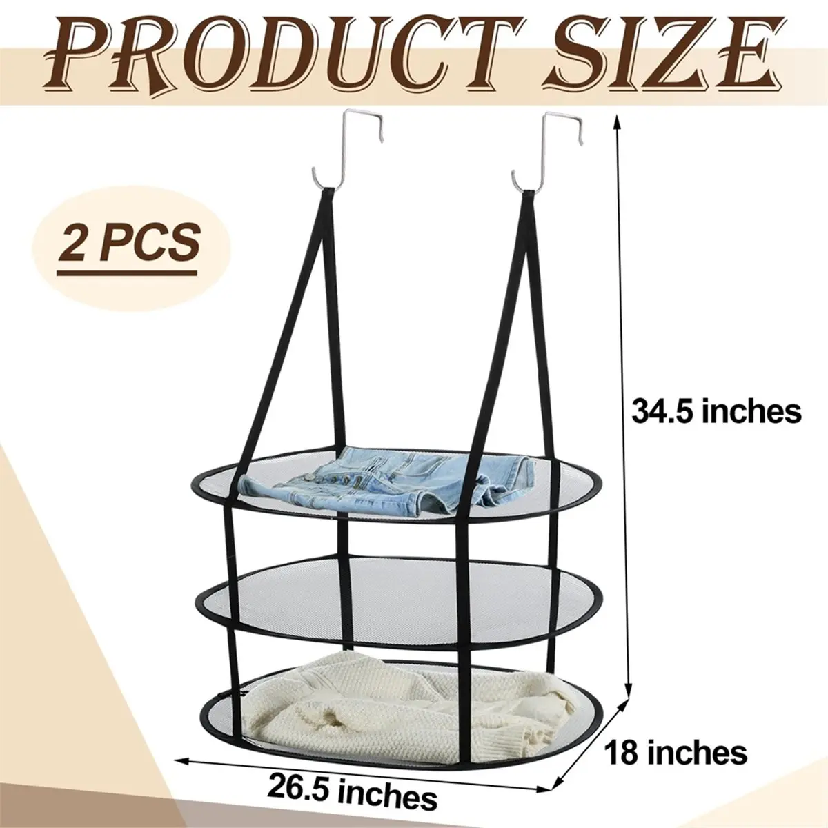 2 Pcs 3 Tier Sweater Drying Rack Flat over the Door Folding Drying Rack Large Lay Laundry Hanging Dryer for Apartment B