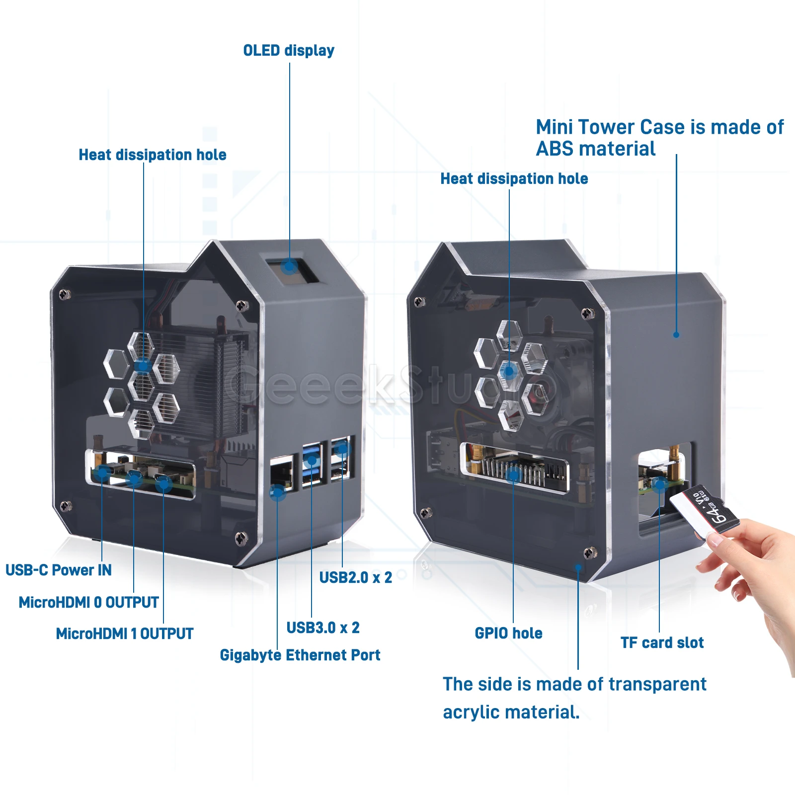 Imagem -03 - Kit Mini Torre Abs com Cooler Gabinete para Raspberry pi Preto Oled