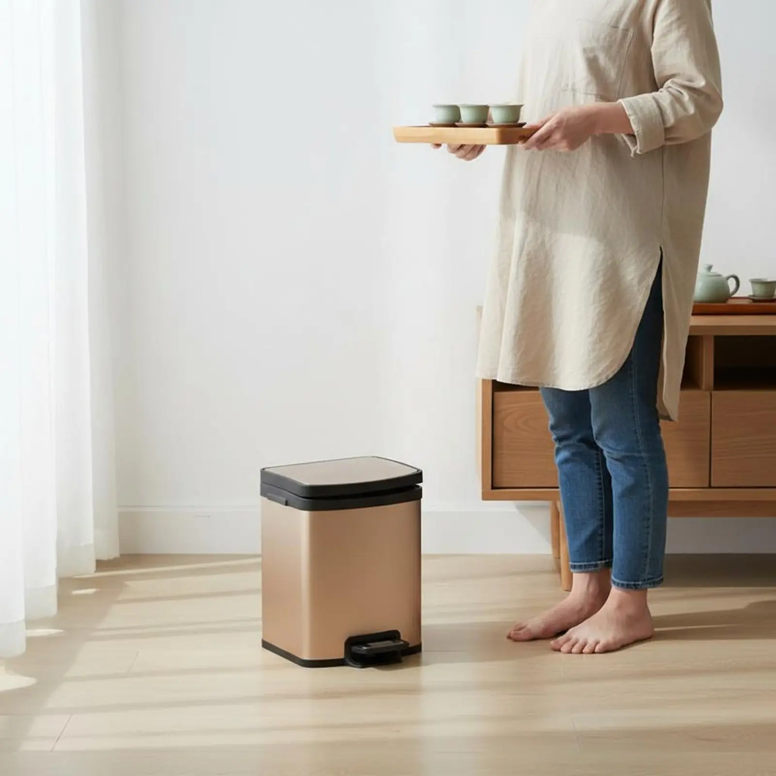 

Новое мусорное ведро в китайском стиле с съемным внутренним контейнером, под дерево, легко чистится, для чайной комнаты