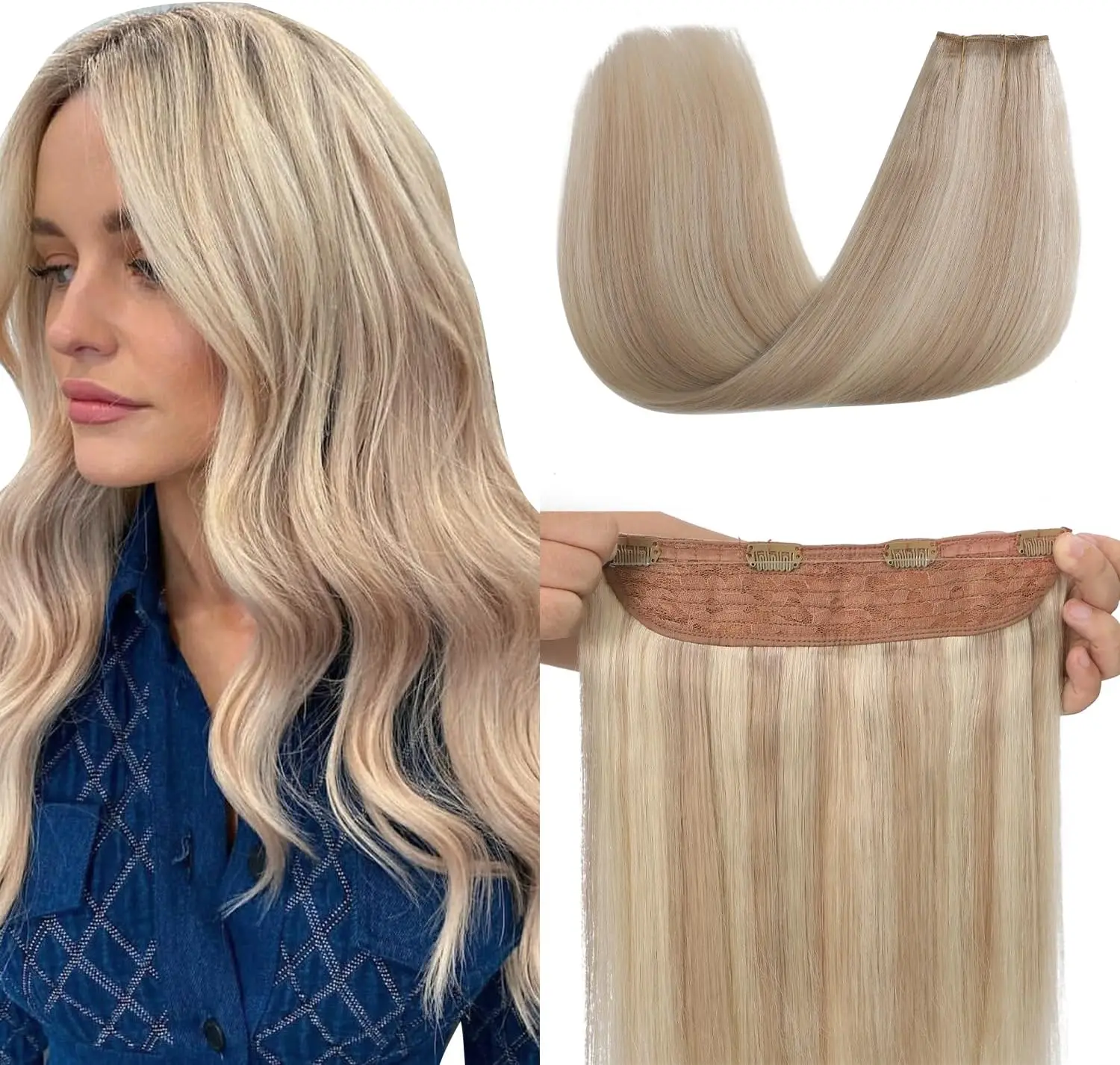 

Проволочные волосы, наращивание человеческих волос, 18 дюймов, 85 г, невидимые человеческие волосы рыбы, натуральные волосы с ореолом, цельные наращивания волос