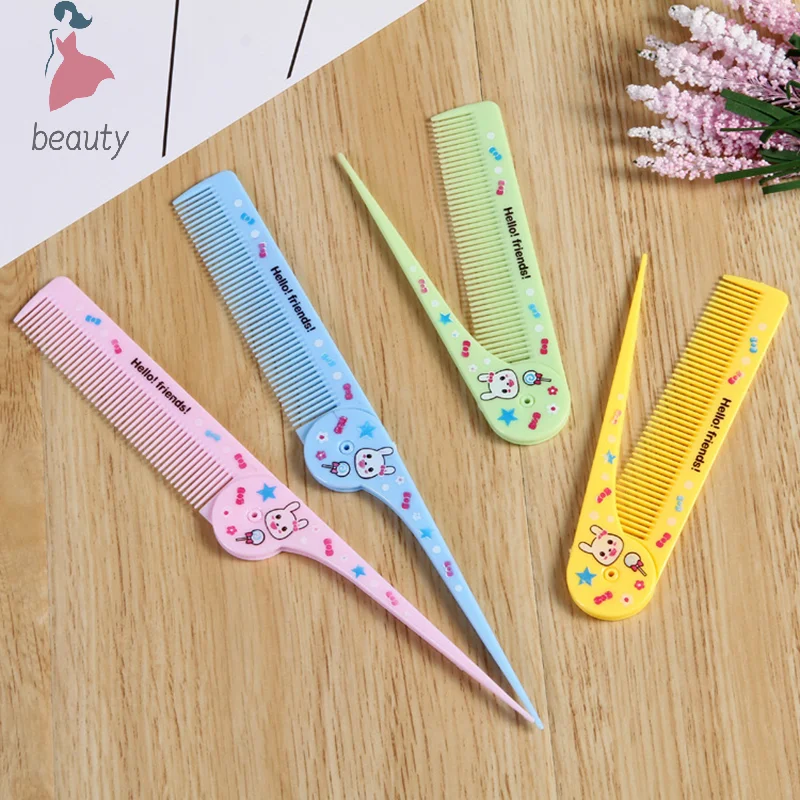 Cartoon Foldable Massage Hair Comb Anti Static Hairdressing Pointed Tail Comb Portable Travel Hair Comb Brush Styling Accessorie