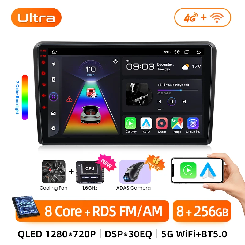 Junsun AI Draadloze CarPlay voor Apple Android 14 Auto Radio voor Toyota Yaris 2005 2006 2007 2008-2012 multimedia Navi Stereo