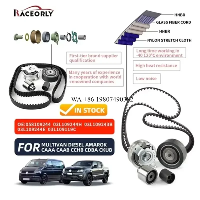 wmwmnu Engine Timing Belt Kit for RACEORLY 03L198119D 03L198119B Multivan 2.0T CLJ Replacement Auto Parts