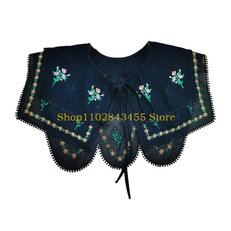 49MC False Collar Dickey Collar  Detachable Collar Easy To Wear Women Embroidery Collar Venise Lace Up Neckline