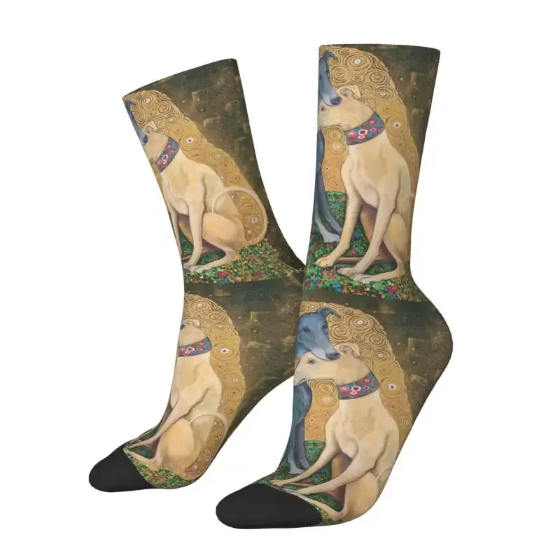 Fashion Mens Gustav Klimt Greyhound Dog Art Dress Sock Unisex Breathbale Breathable Funny Whippet Sihthound Dog Crew Socks