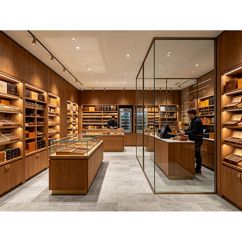 Luxury Cigar Retail Store Furniture Spanish Cedar Humidor Cabinet Shop Fitting Solution Cigar Room Display Showcase Storage