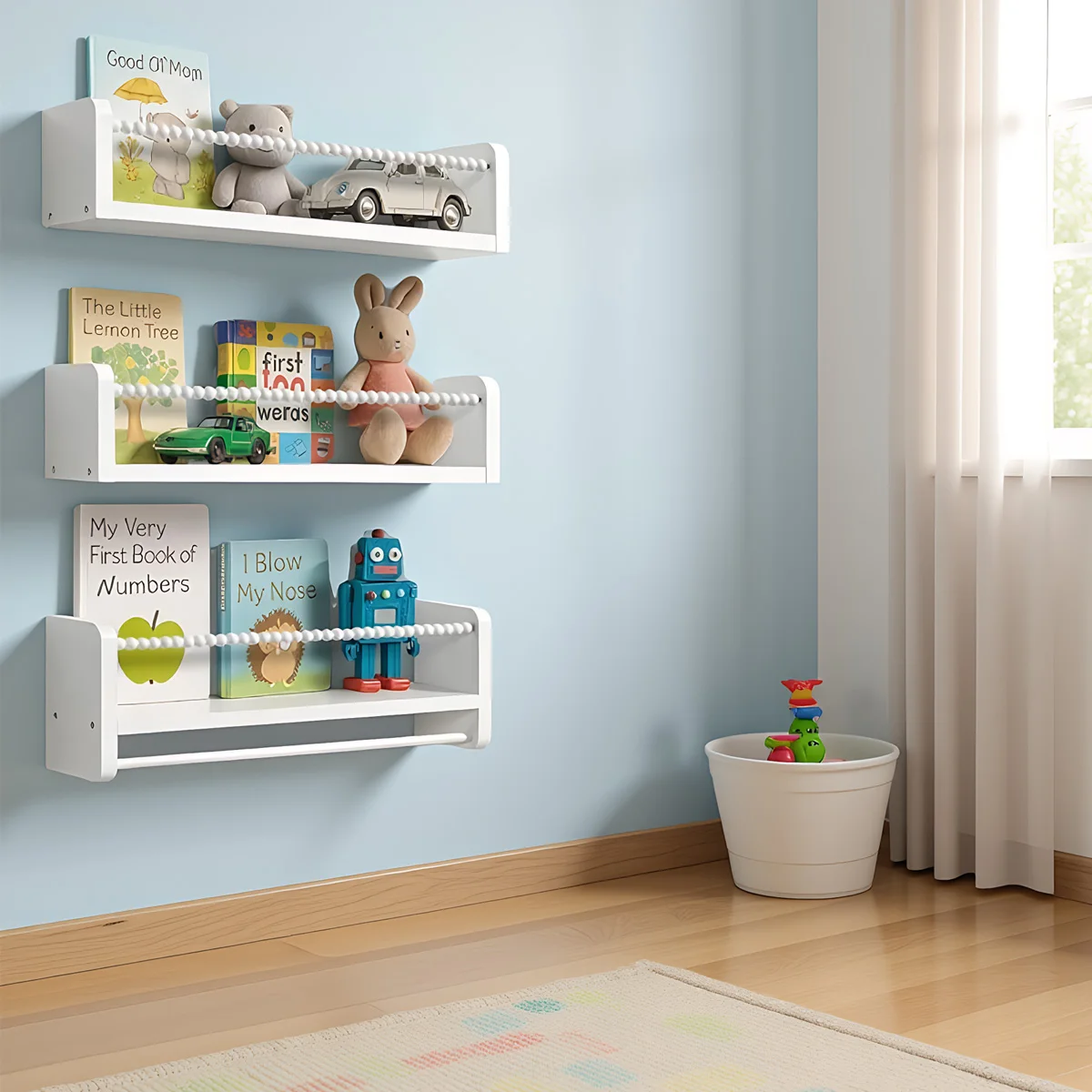 Floating Shelves, Wall Bookshelves and Nursery Floating Shelves Wood Construction - Ideal for Nursery Decor, Kids Room