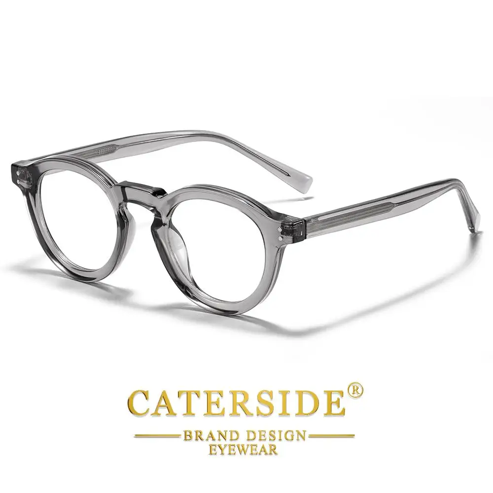 CATERSIDE Modische Herren-Anti-Blaulicht-Brille mit Rundrahmen und Zellulose-Propionat-Bügelspitzen für Damen, Dekorative Brille – Detail 6