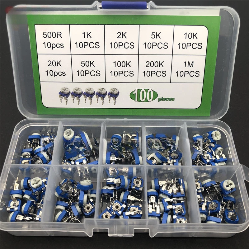 10 Kinds of Adjustable Resistors Rm065 Variable 1k 2k 5k 10k 50k 100k 500k Ohm 1m Horizontal Blue and White Electric Slotter