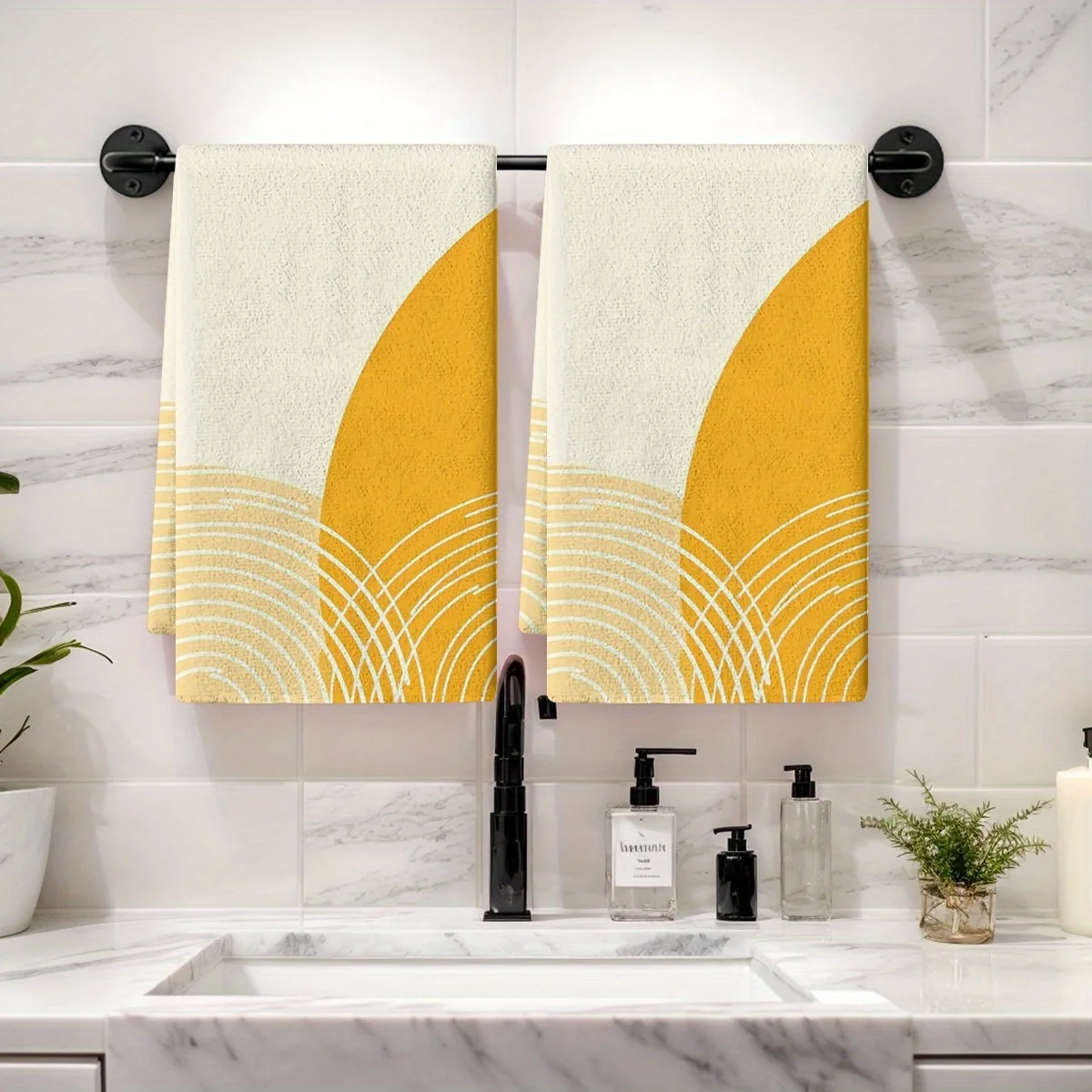 2PCS Soft Absorbent Kitchen Towels Dish Towel Yellow And Orange Stripes Dish Cloths Holiday Dry Cloth For Kitchen Home Decor