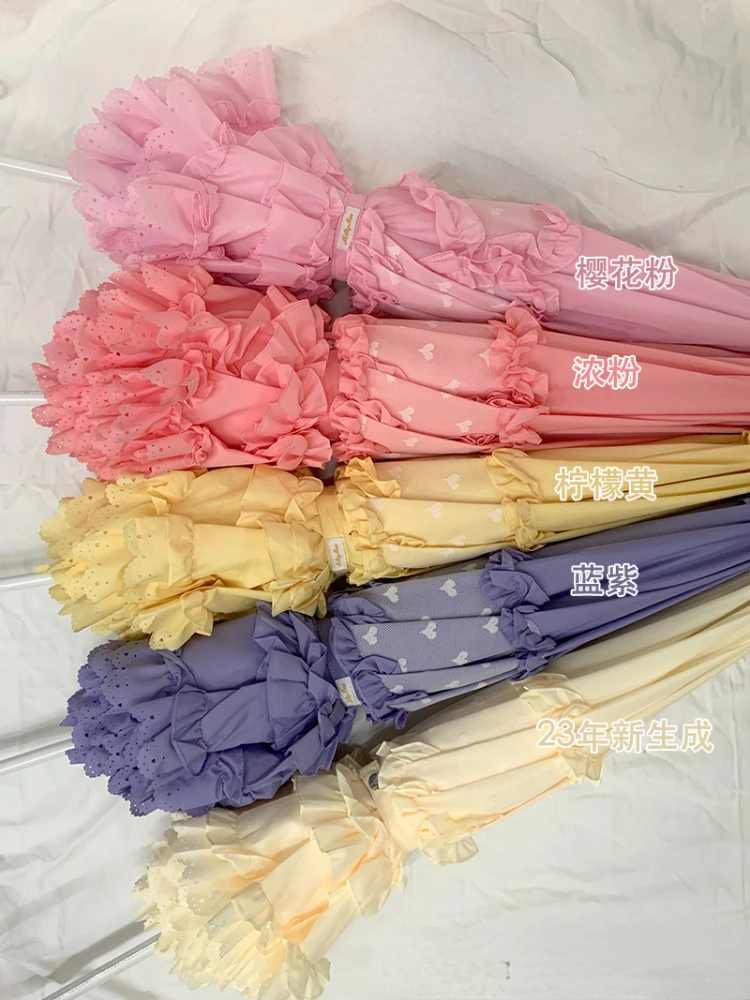 Long Handle Umbrella Cloth Rod Stainless Steel Blue Black Cherry Blossom Pink Lace Love Suitable Sunny and Rainy Days Portable