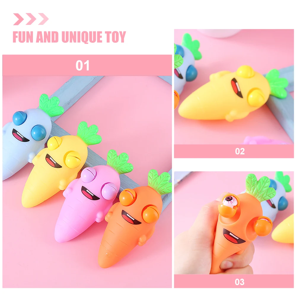 

4 Pcs Carrot Pinch Adorable Squeeze Toys Anti Stress Relief Party Favors Cartoon Sensory Inspired