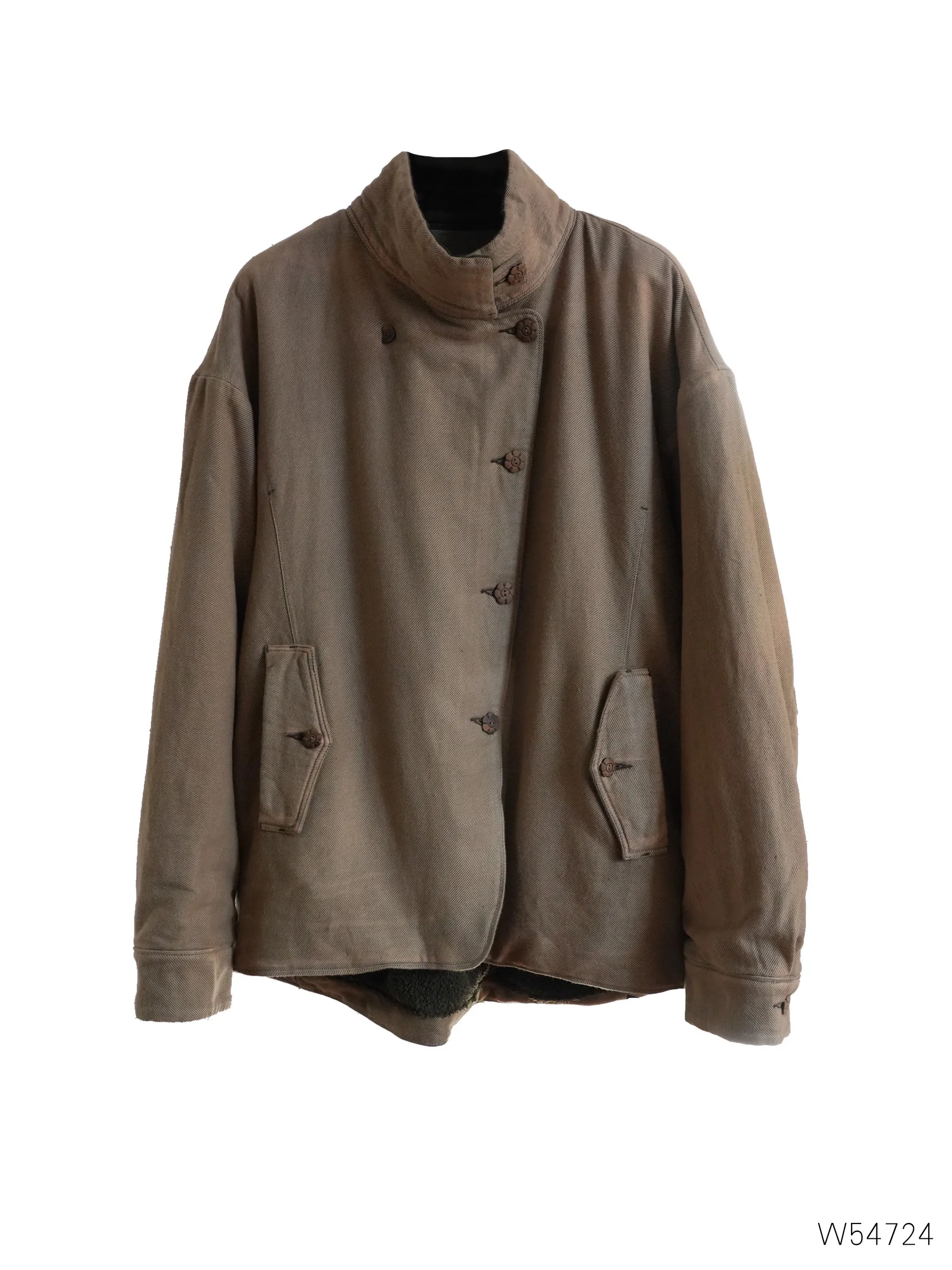 

PengPeng Home W54724 Soft Warm Fce Lined Cotton Jaet Vintage Sle with Cotton Padding Asymmetrical Lapel Long Sve Coat