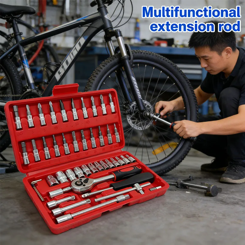 

46 шт. набор торцевых ключей, набор инструментов для авторемонта, бытовая отвертка с храповым механизмом, аппаратный ящик для инструментов для автомобиля, мотоцикла, DIY, обслуживание