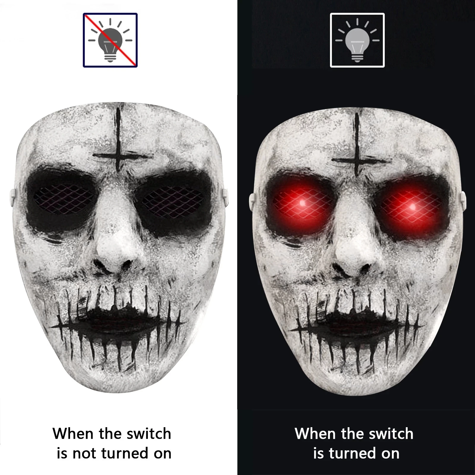 Cafele Demon Killer Mask สีแดงไฟ LED ดวงตาคอสเพลย์หน้ากากสยองขวัญฮาโลวีน Topeng Horor Masquerade เครื่องแต่งกาย Party