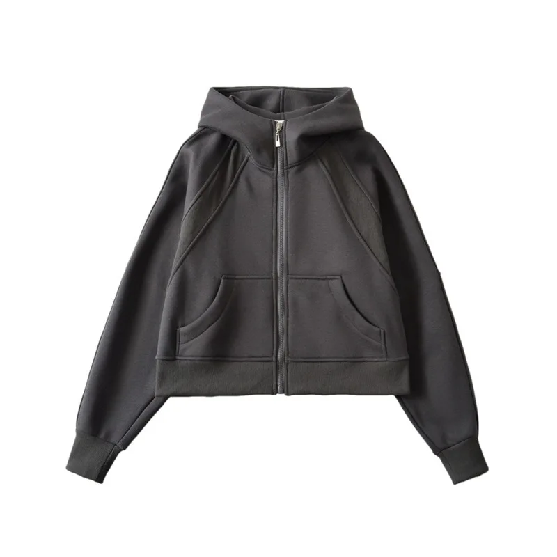 Cárdigan con capucha y manga raglán de estilo americano y europeo para mujer, suéter deportivo informal holgado con forro polar y cremallera para Otoño e Invierno