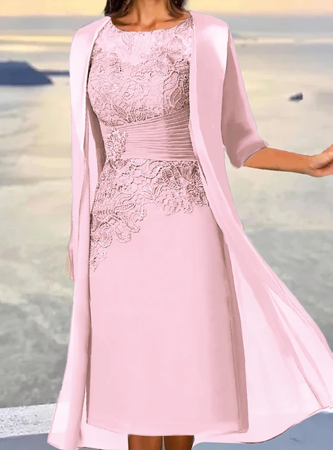 Robes de mere de la mariee en mousseline de soie bleue a demi manches robe au genou pour les invites de mariage bapteme elegant pour enfants nouveau 2024 AliExpress
