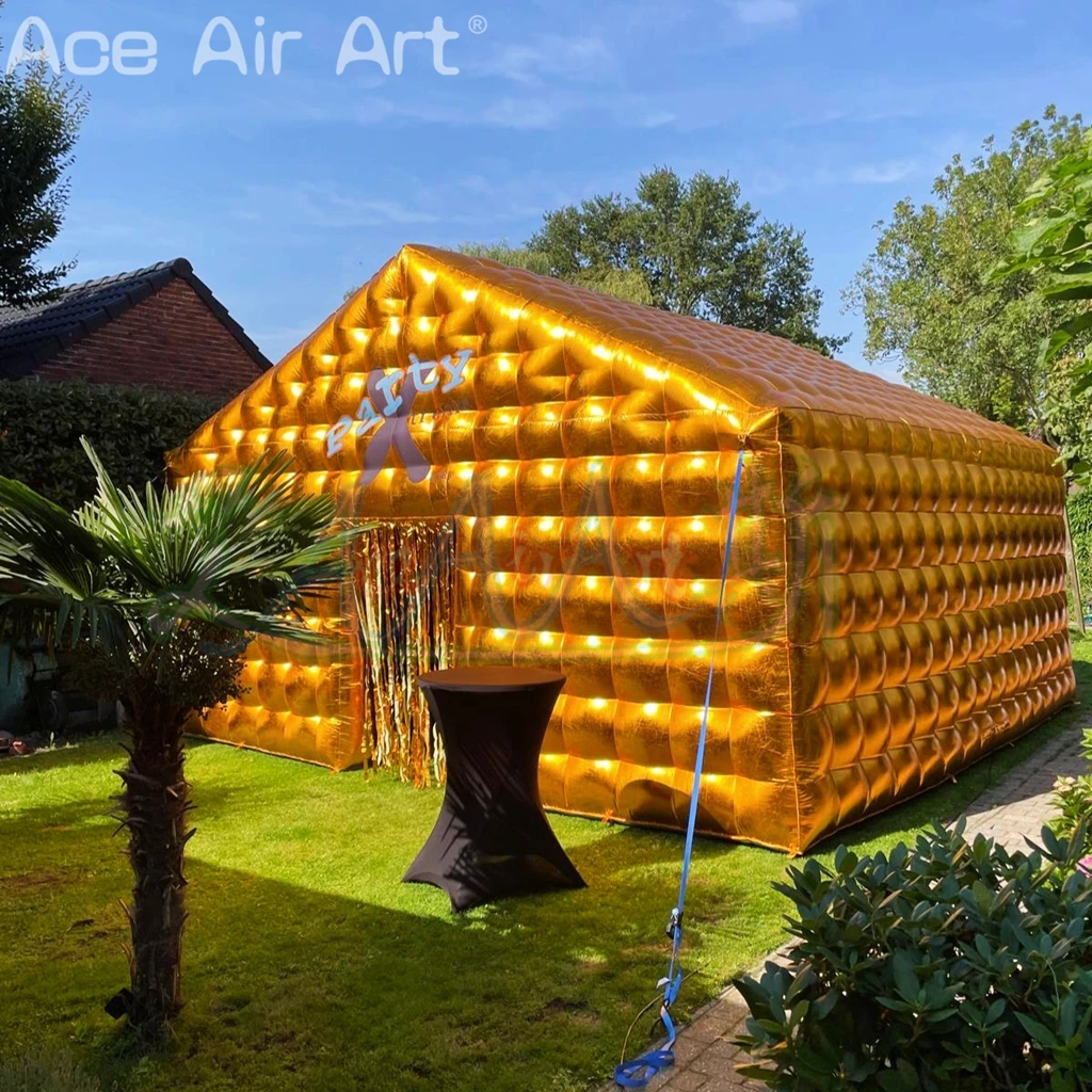 Boîte de nuit gonflable Disco dorée Portable, tente de fête gonflable, boîte de nuit gonflable avec 2 portes pour événements en plein air