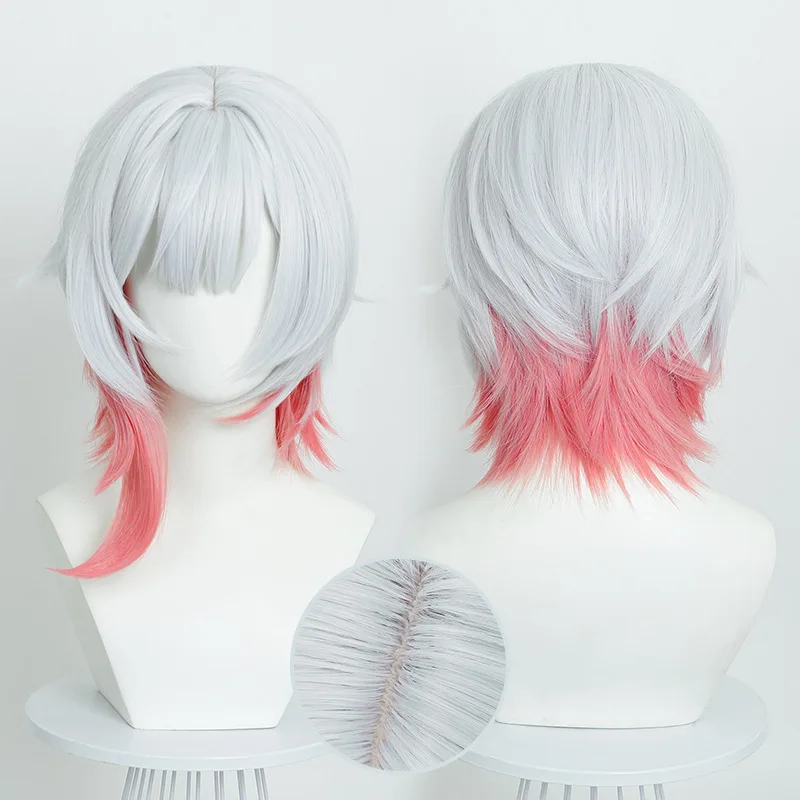Parrucca cosplay Sakuraba Ema Anime Capelli bianchi rosa