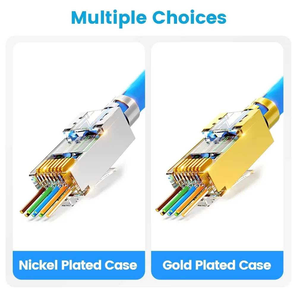 AMPCOM CAT7 RJ45 Connector Pass Through CAT6A RJ 45 Ethernet Plug for CAT 7 Solid Or Stranded Network Cable with 1.5mm Load Bar