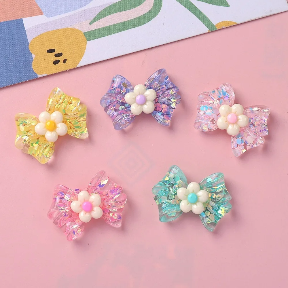 10pcs Kawaii Resin Flatback Mini Bow Flower Charms Cabochons Embellishments for DIY Ornament Crafts Scrapbook Home Decorations