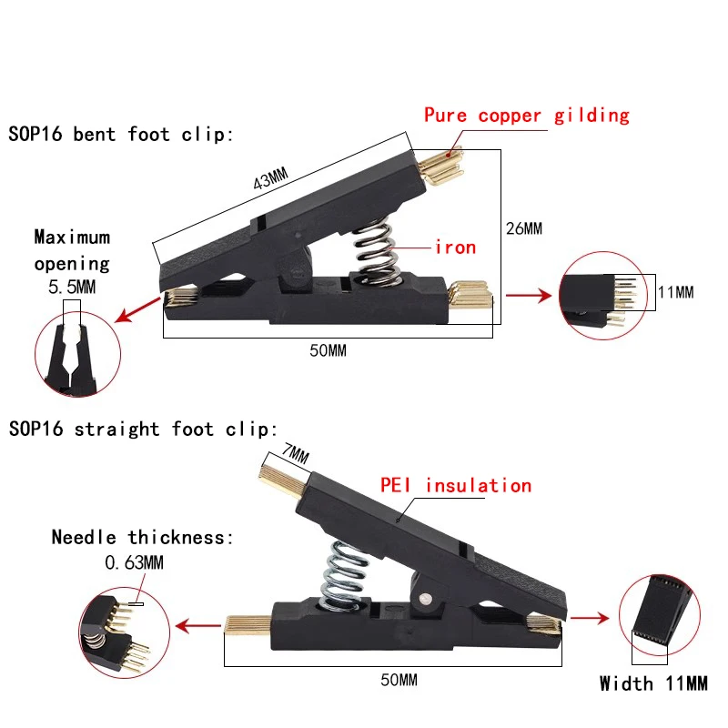 Programmer Testing Clip SOP8 SOP16 SOP SOIC 8 SOIC 16 SOIC8 SOIC16 SOIC8 DIP16 DIP 8 Pin DIP 16 Pin IC Test Clamp without cable