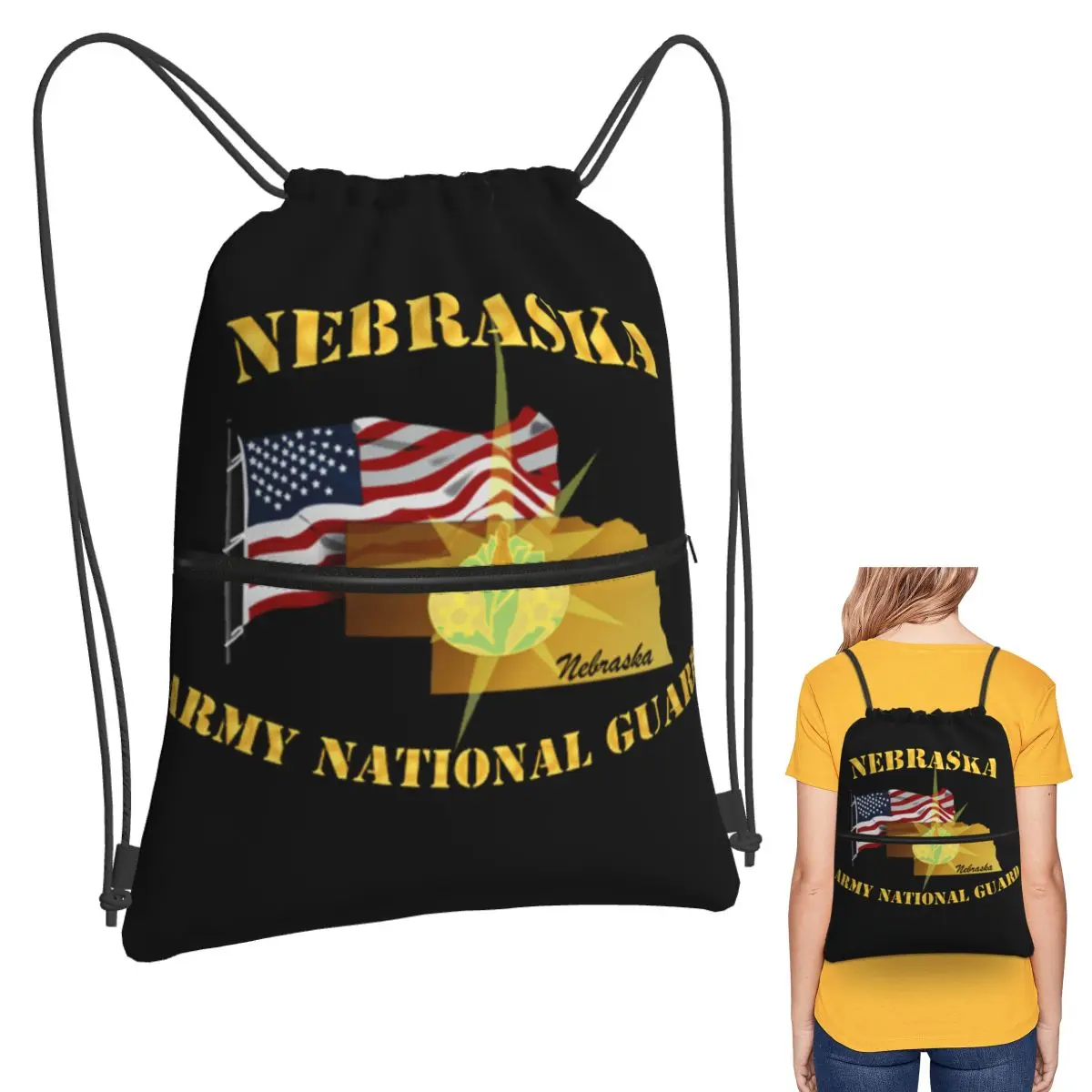 

Nebraska Army National Guard Arny W Flag Backpacks Casual Drawstring Bags Sports Bag Book Bags for Travel Students