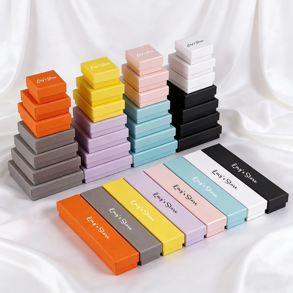 

20Pcs Custom Logo Jewelry Paper Lid Box Wedding Favors Rings Earrings Necklace Pendant Bracelet Studs Bag Storage Gift Packaging