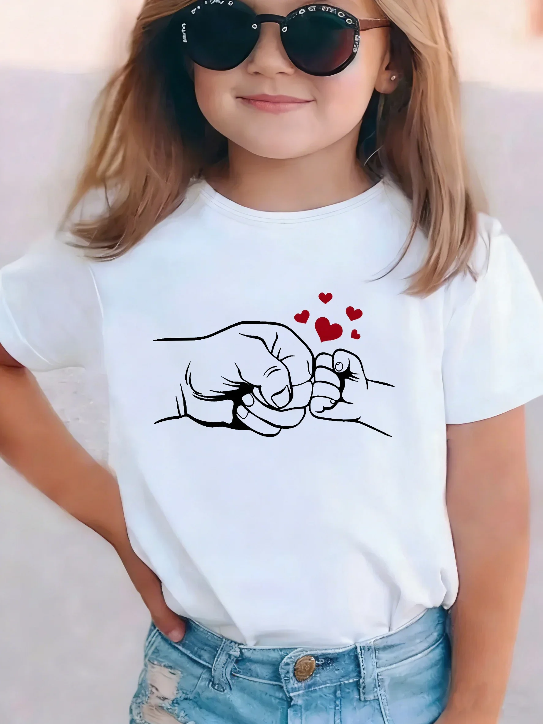 Lovely Daddy Love Hand Design T Shirts Kids Children's T-shirt Boys Girls Summer Spring Casual Top Tee