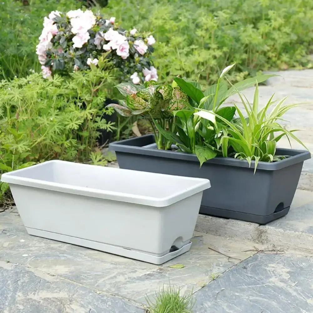 Maceta de flores Rectangular con orificio de drenaje de alta calidad, maceta de verduras transpirable con bandeja, suministros de jardín, maceta de verduras de plástico