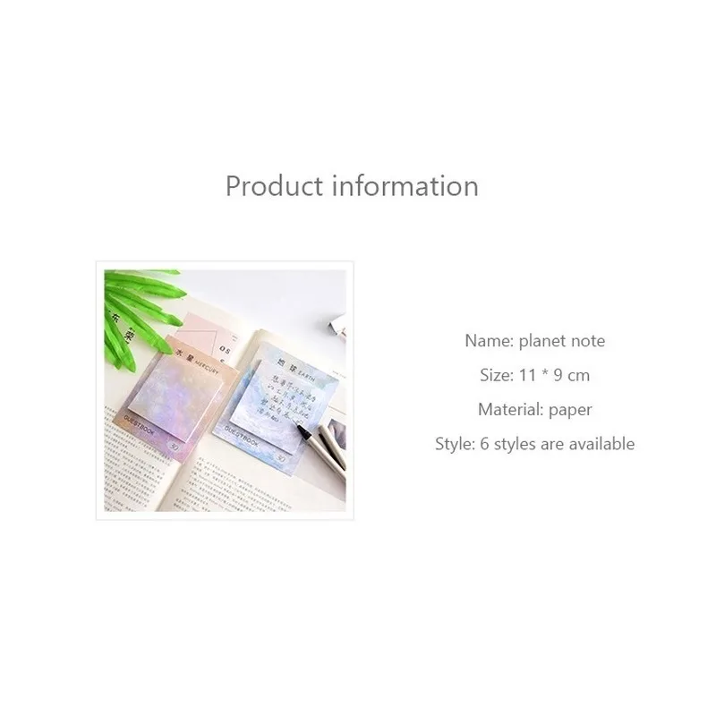 Kawaii Sticky Notes Planet Series Colored Memo Pad 11x9cm Bookmark Decorative for Students School Office Stationary