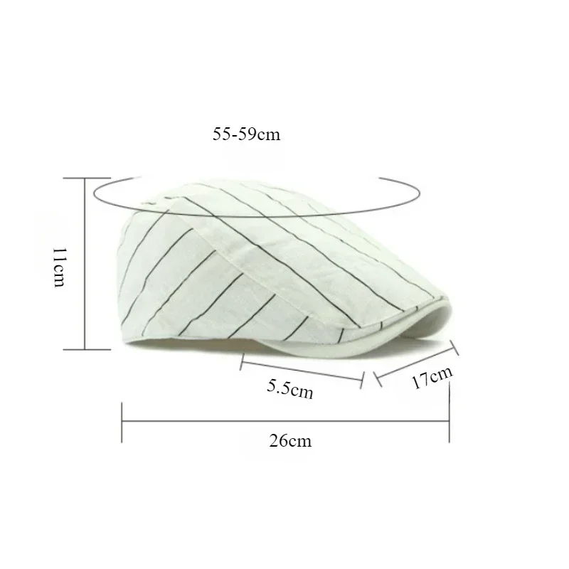 Boinas respiráveis bonés para mulheres homens simples listrado verão chapéu britânico retro boina feminino casual chapéu ajustável preto branco