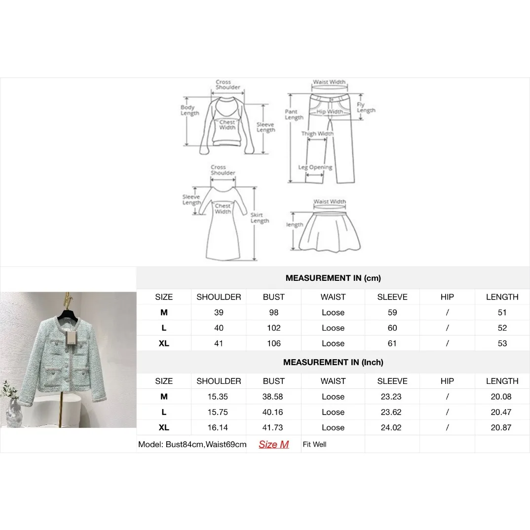 여성용 긴팔 트위드 다운 패딩 재킷, 진주 연청, 2024 가을 신상