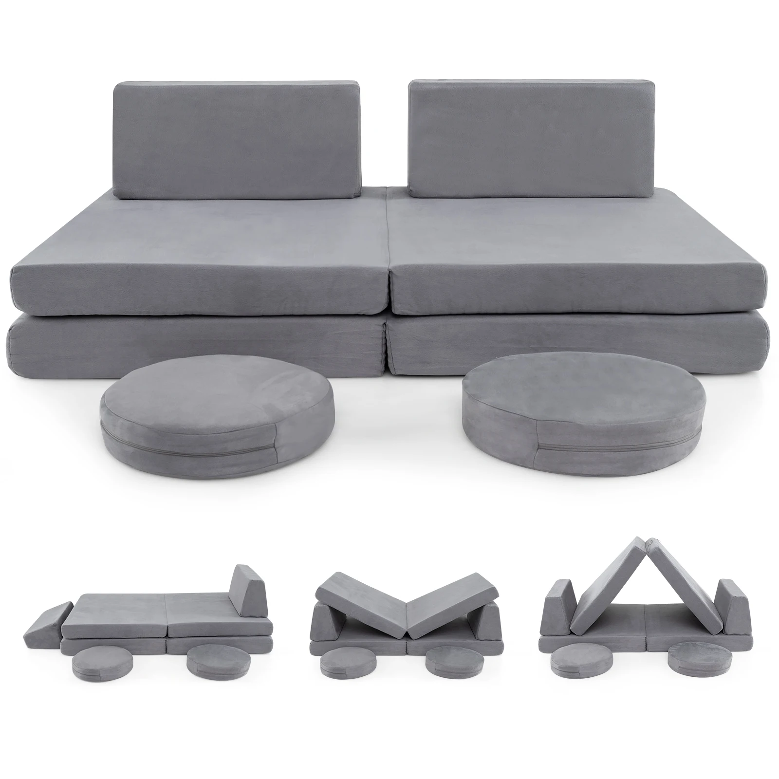 

6PCS Modular Kids Foam Play Couch Set w/ Washable Covers Sectional Play Sofa