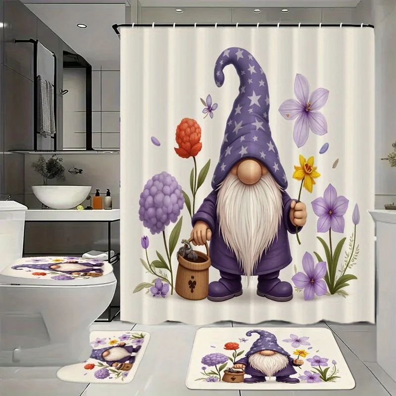 

4 шт., набор для ванной комнаты, занавеска для душа с 12 крючками, напольный коврик, коврик для унитаза и коврик для крышки унитаза, украшение для ванной комнаты, аксессуар для ванной комнаты