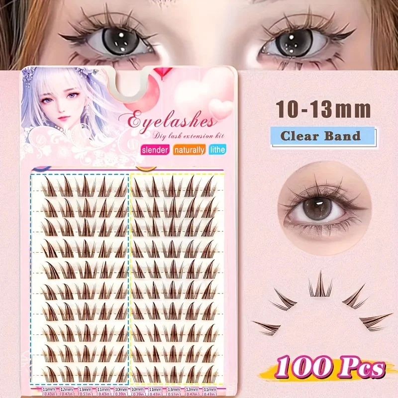 100 مجموعة من الرموش الصناعية البنية عباد الشمس، طبيعية، مريحة، متعددة الوظائف، مجعدة على شكل حرف C، عين كاذبة بنية عباد الشمس